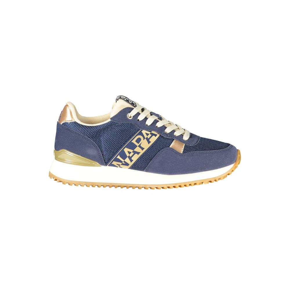 Napapijri women's blue polyester sneaker with white sole and laces, showcasing a stylish athletic shoe design.