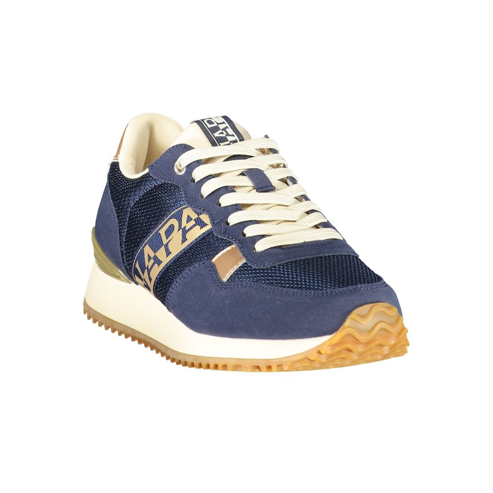 Napapijri women's blue polyester sneaker with white sole and laces, casual athletic footwear for everyday wear.