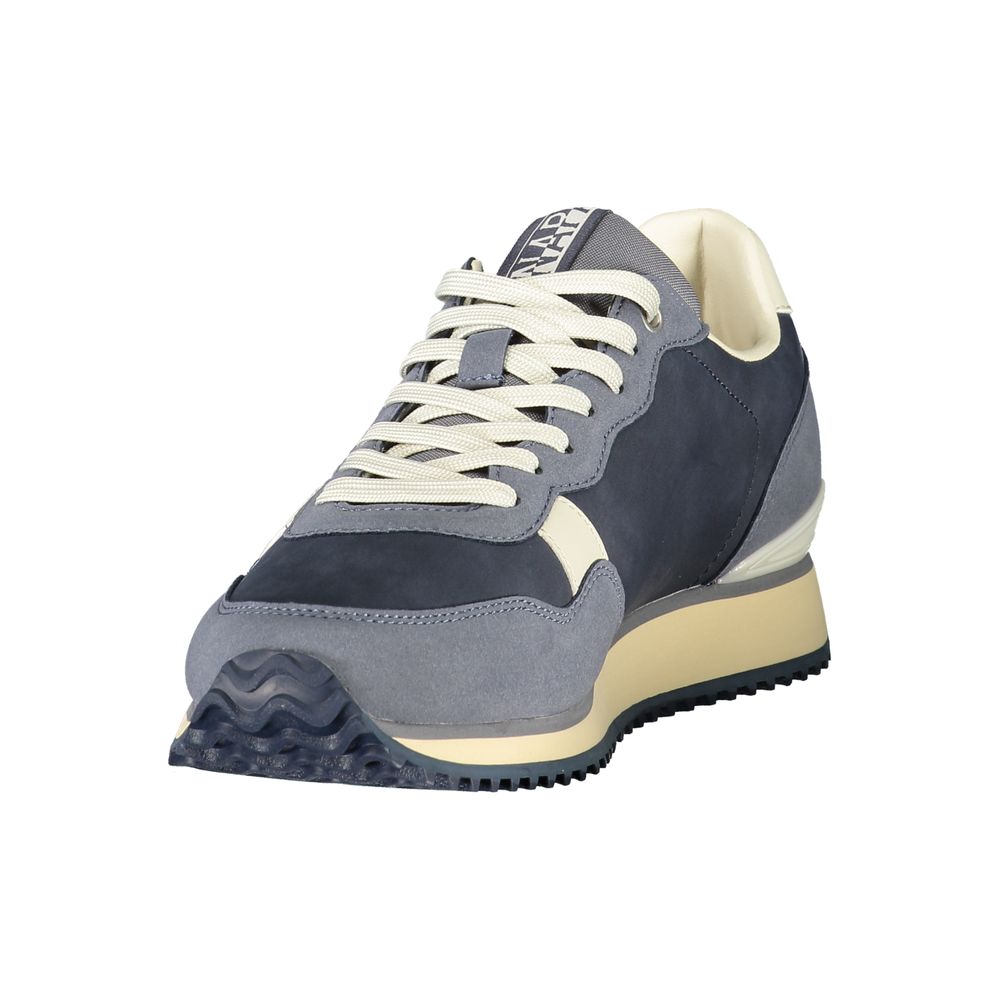 Napapijri men's blue polyurethane sneaker with white sole and lace-up design, showcasing a casual athletic footwear style.