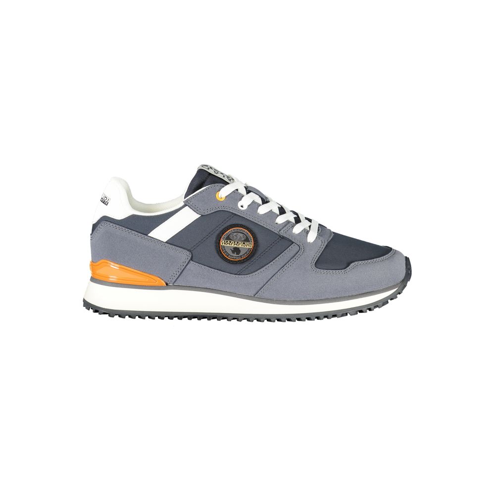 Napapijri men's blue polyester sneaker with white sole and lace-up design, casual athletic footwear for everyday wear.