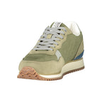 Napapijri men's green polyurethane sneaker with white sole and sleek sporty design, side view showing laces and branding.