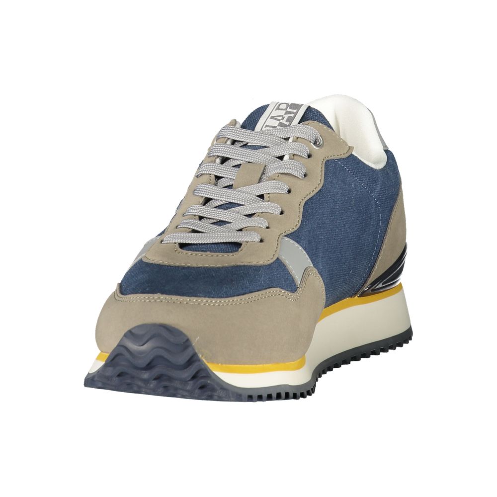Napapijri blue men's sneaker made of polyester with a sleek design and athletic sole, suitable for casual and sportswear.