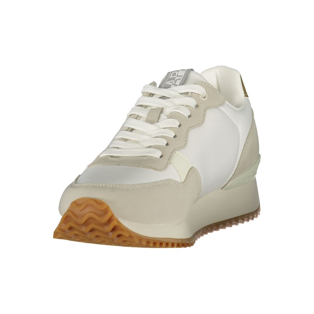 White Napapijri women's polyurethane sneakers with sleek design and sporty silhouette, perfect for casual wear.