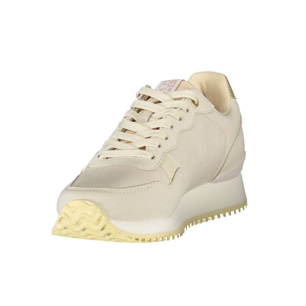 Pink Napapijri women's polyester sneakers with white soles and stylish design, perfect for casual and athletic wear.