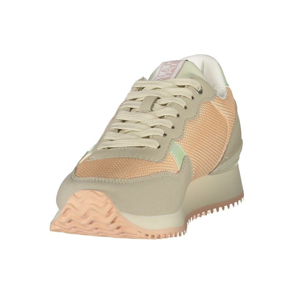 Pink Napapijri women's polyester sneakers with white soles, stylish athletic footwear for casual wear.