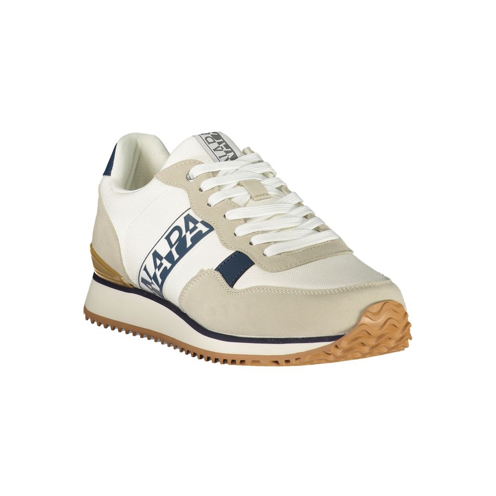 White Napapijri men's polyester sneaker with a sleek design and modern sole, perfect for casual and athletic wear.