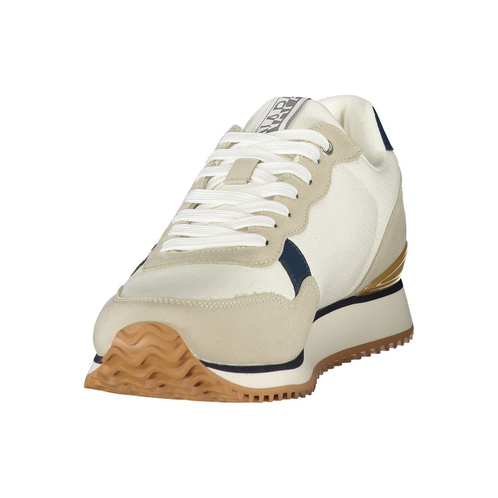 White polyester men's sneaker by Napapijri featuring a sleek design and comfortable fit.