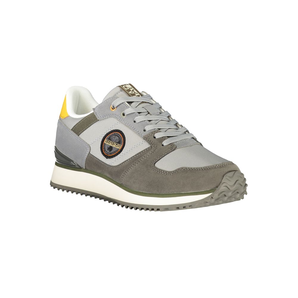 Gray Napapijri men's polyester sneaker with a sleek design and comfortable fit, featuring a lace-up closure and branded details.