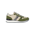 Napapijri men's green polyurethane sneaker with white sole and laces, casual footwear for everyday wear.