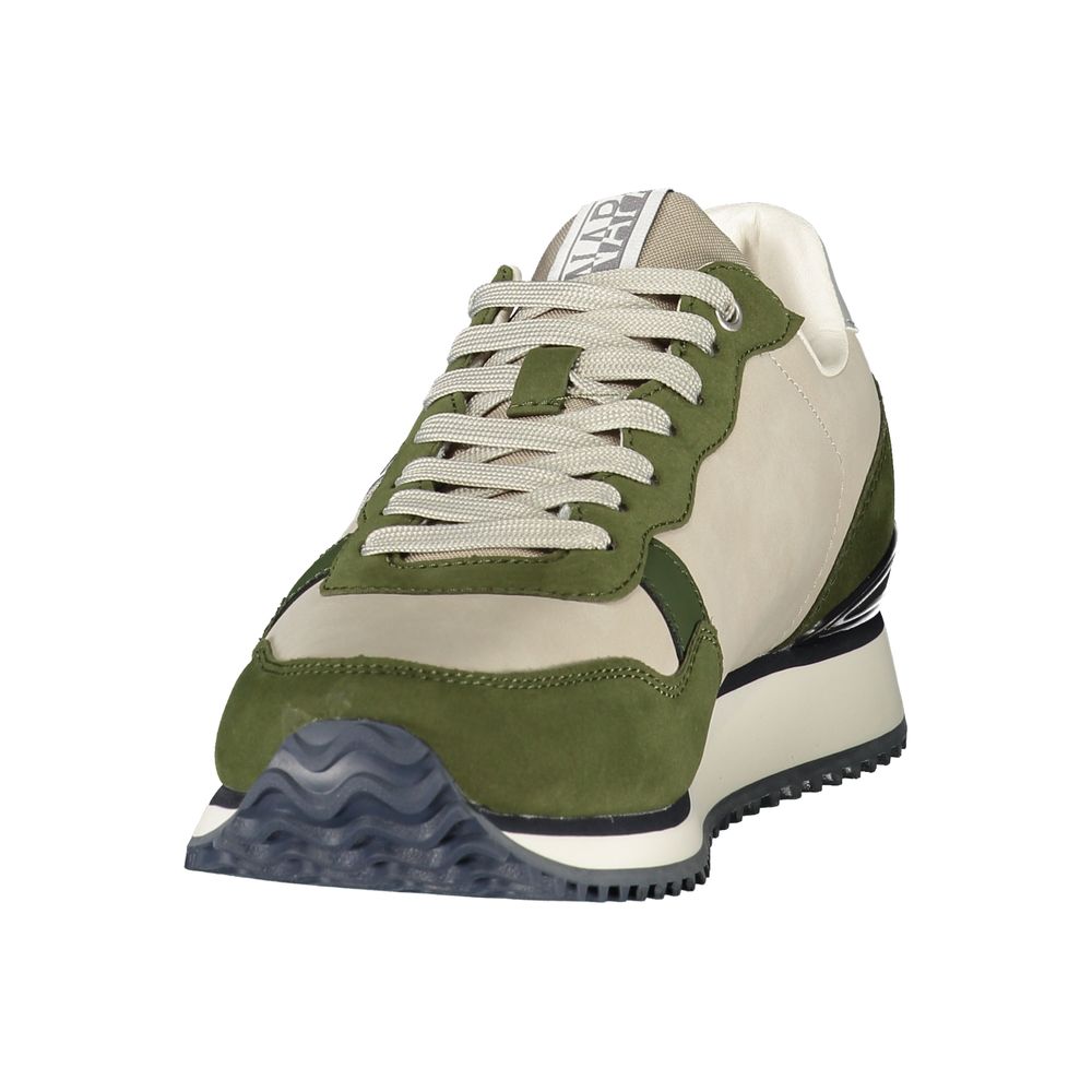 Napapijri men's green polyurethane sneaker with white sole, stylish casual footwear for everyday wear.