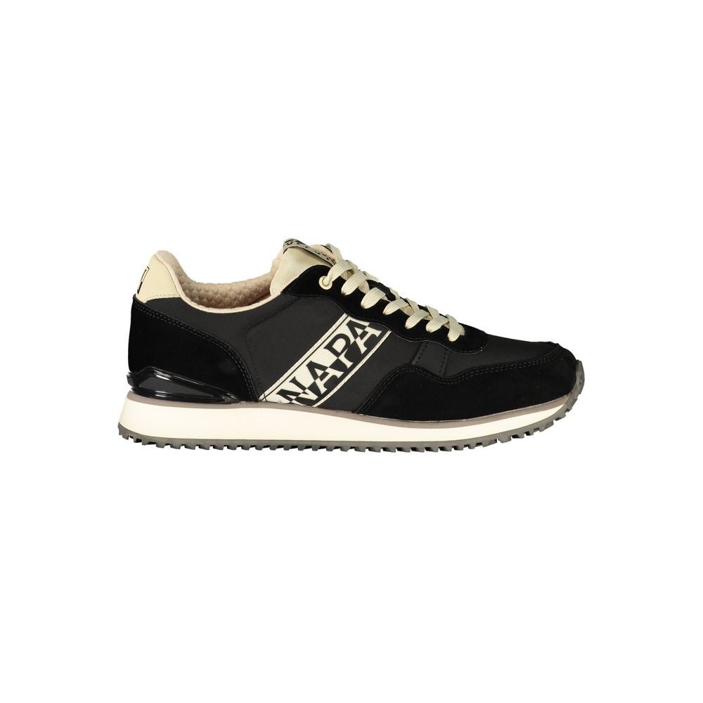 Black Napapijri polyester men's sneaker with sleek design and sturdy sole, ideal for casual and athletic wear.