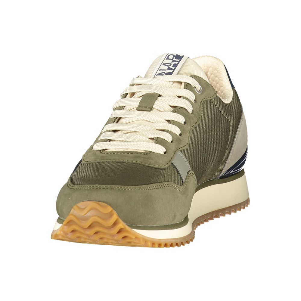 Napapijri men's green polyurethane sneakers with white soles and laces, stylish casual footwear for everyday wear.