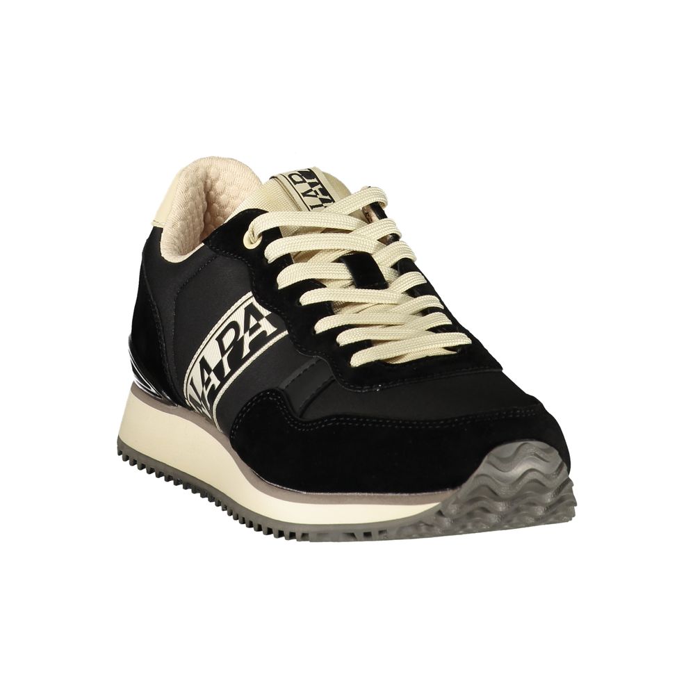 Napapijri Nero men's polyester sneaker showing a sleek black design with laces and rubber sole.