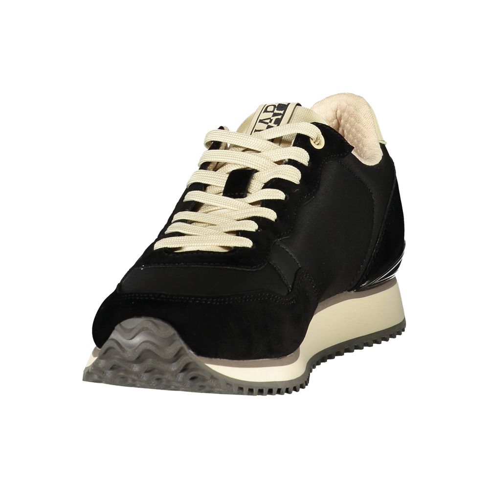 Black Napapijri men's polyester sneaker with sporty design and white sole, perfect for casual and athletic wear.