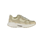 Twinset beige fabric women's sneaker with white laces and sole, stylish casual footwear for women.