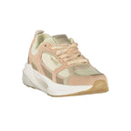Pink Twinset fabric women's sneakers with white soles and laces, stylish casual footwear for women.