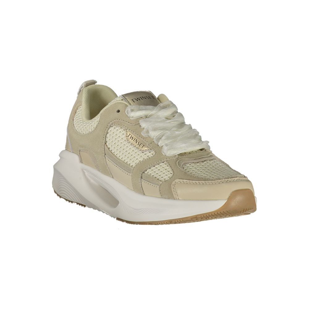 Twinset beige fabric women's sneakers with white soles, casual slip-on style, suitable for everyday wear.