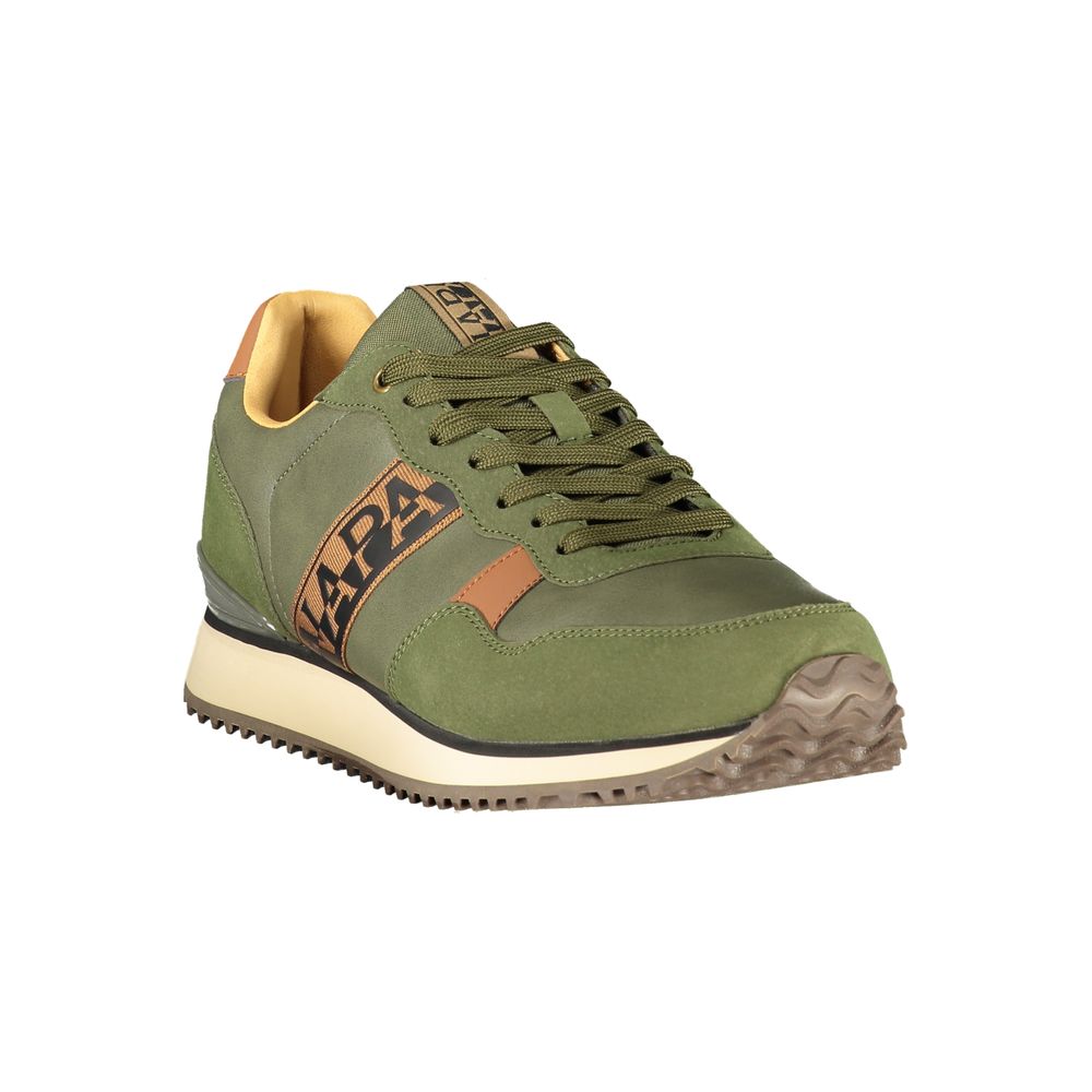 Napapijri Verde polyester men's sneaker with green design, laces, and sporty sole, showcasing casual athletic footwear style.