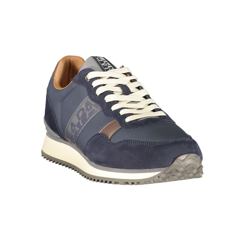 Napapijri men's blue polyester sneaker with white sole, stylish athletic footwear for casual wear.