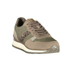 Napapijri Uomo sneaker in green polyurethane with white sole, casual athletic shoe for men.