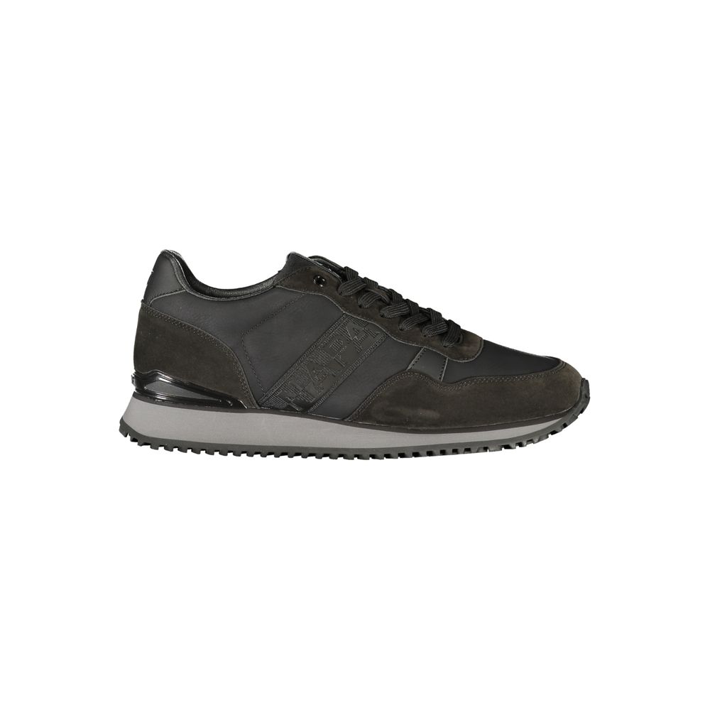 Black Napapijri men's polyester sneaker with sleek design and rubber sole, ideal for casual and athletic wear.