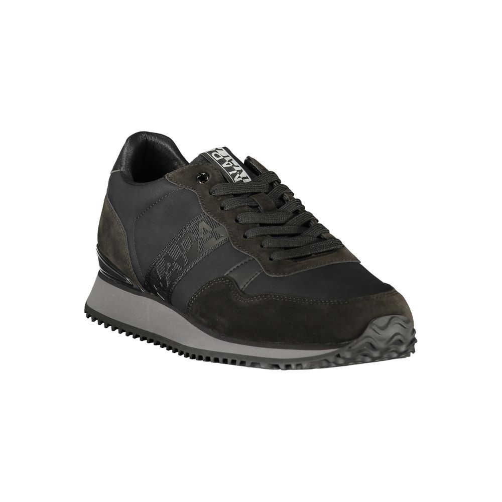 Black Napapijri men's polyester sneaker with sleek design and comfortable fit, featuring sporty laces and stylish sole details.