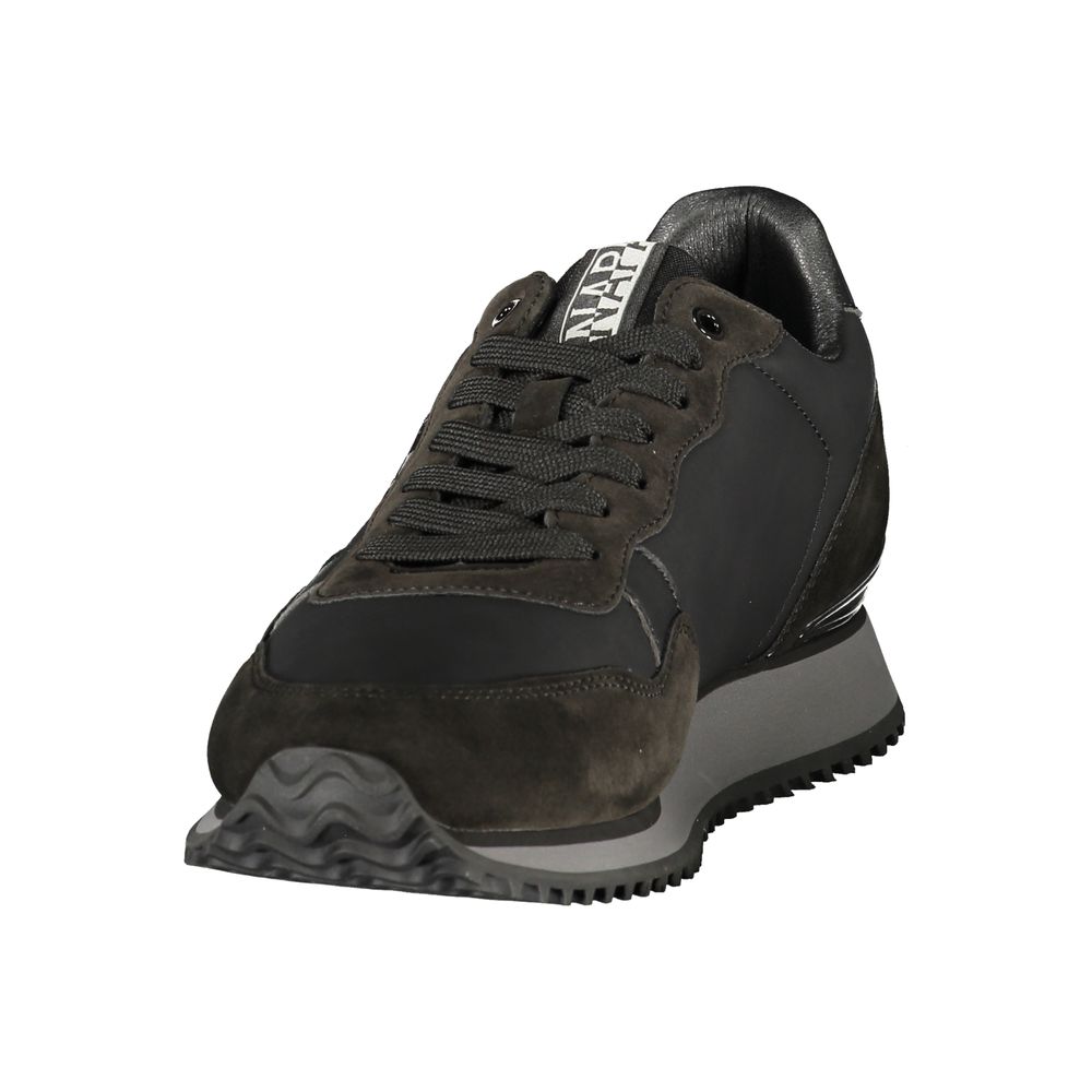 Black Napapijri men's polyester sneaker with sleek design and sporty look, featuring laces and textured sole.