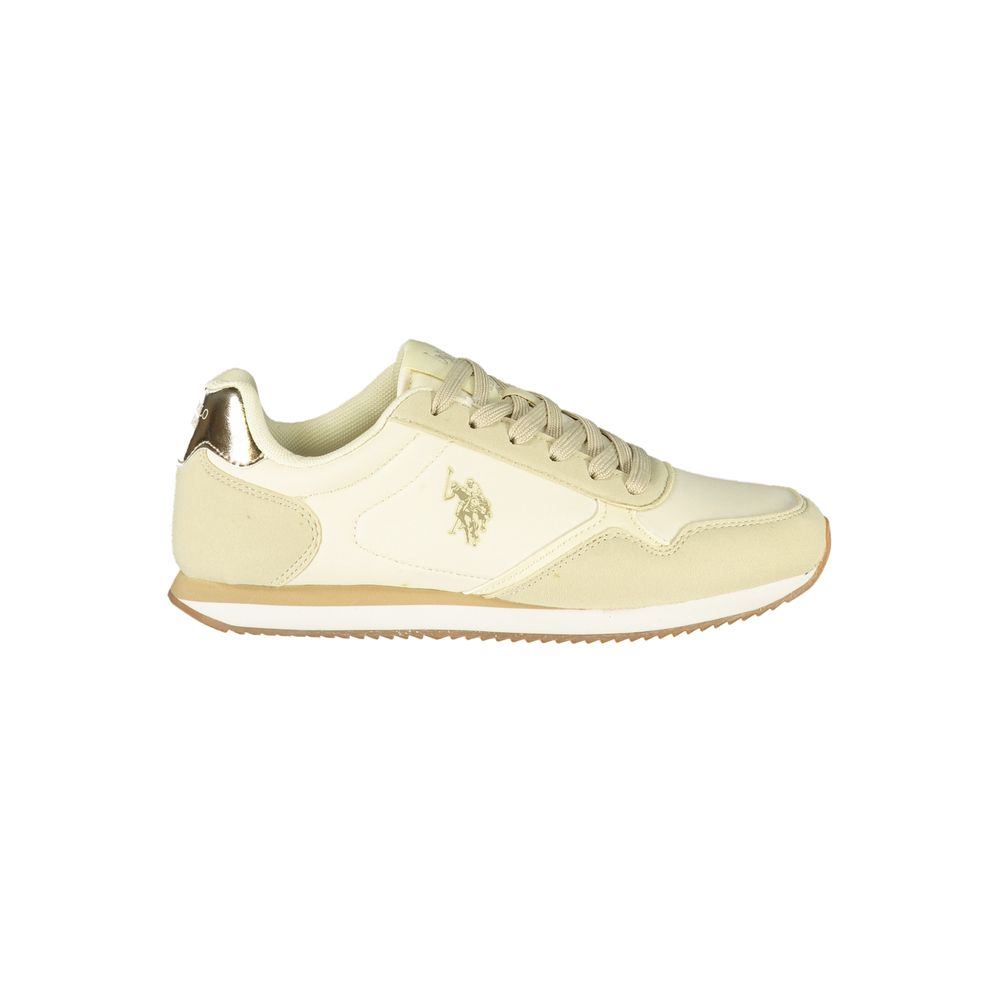 Beige U.S. POLO ASSN. women's polyurethane sneaker with white sole and sporty laces, casual footwear for everyday wear.