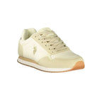 Beige U.S. POLO ASSN. women's sneaker with polyurethane upper, casual athletic style, and white rubber sole.