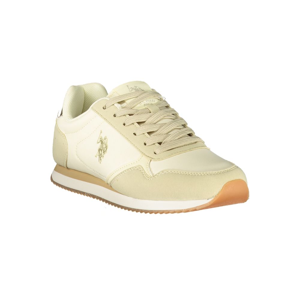 Beige U.S. POLO ASSN. women's sneaker with polyurethane upper, casual athletic style, and white rubber sole.