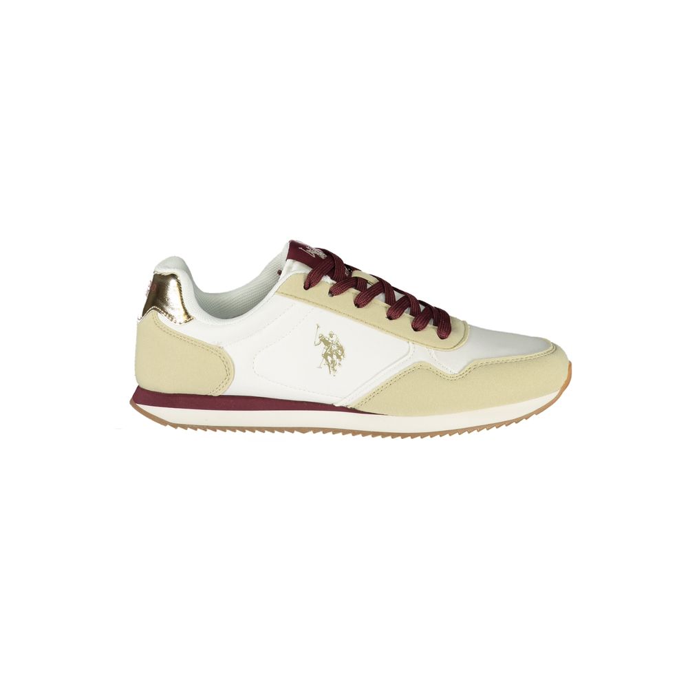 White U.S. POLO ASSN. women's polyurethane sneaker with sporty design and laces, casual footwear for everyday wear.