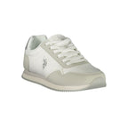 White U.S. POLO ASSN. women's sneaker made of polyurethane, featuring a sleek design and casual athletic style.