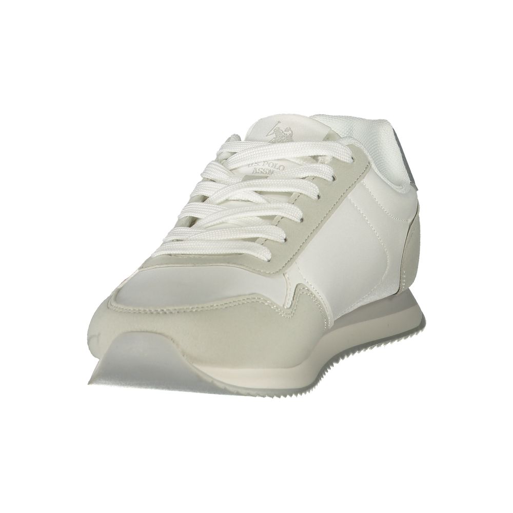 White U.S. POLO ASSN. women's sneaker made of polyurethane, featuring a sleek design and comfortable fit.