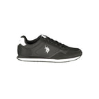 Black U.S. POLO ASSN. men's sneaker made of polyurethane, stylish and casual footwear with laces and a rubber sole.