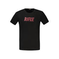Black cotton Rifle T-shirt featuring a casual fit and simple design, perfect for everyday wear.