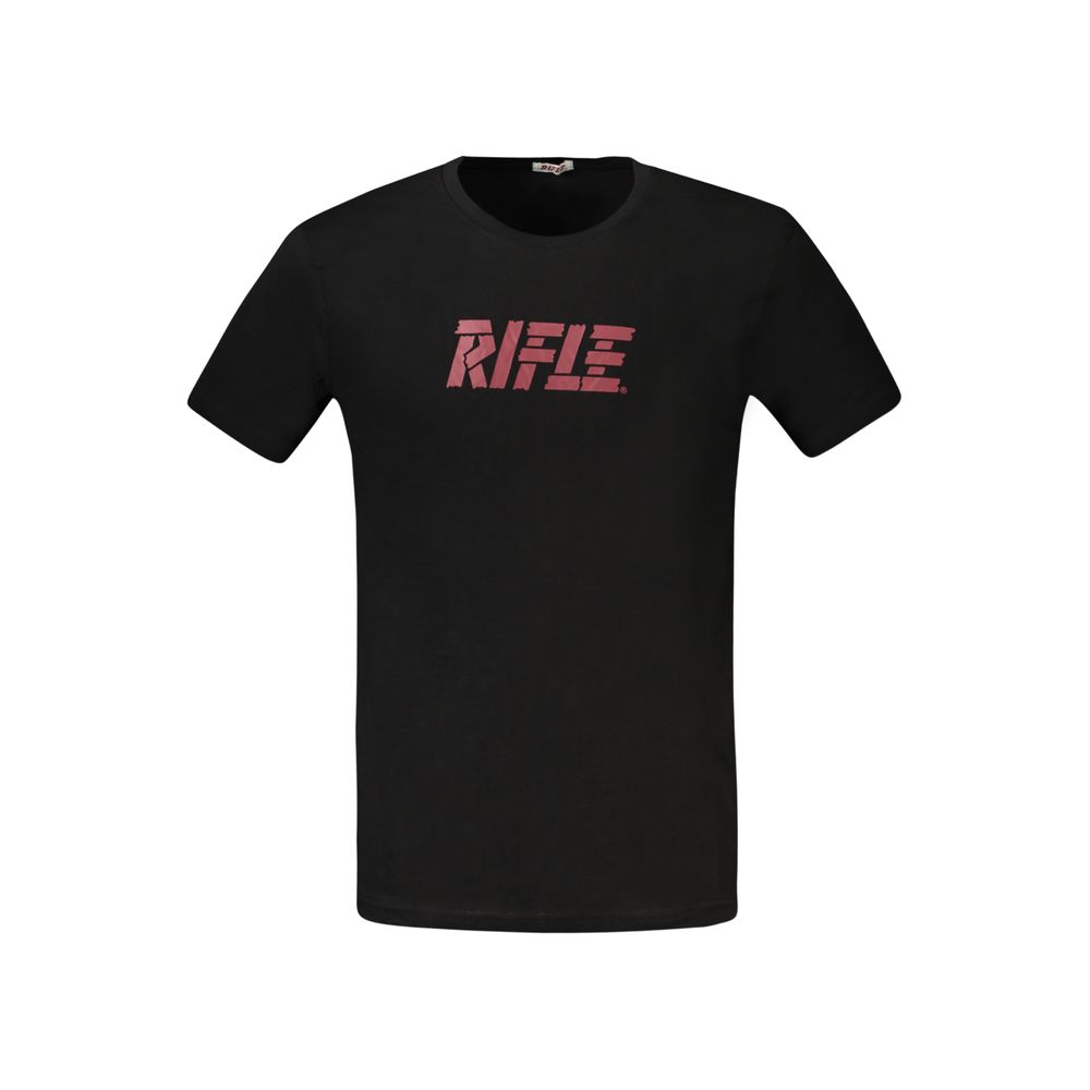 Black cotton Rifle T-shirt featuring a casual fit and simple design, perfect for everyday wear.