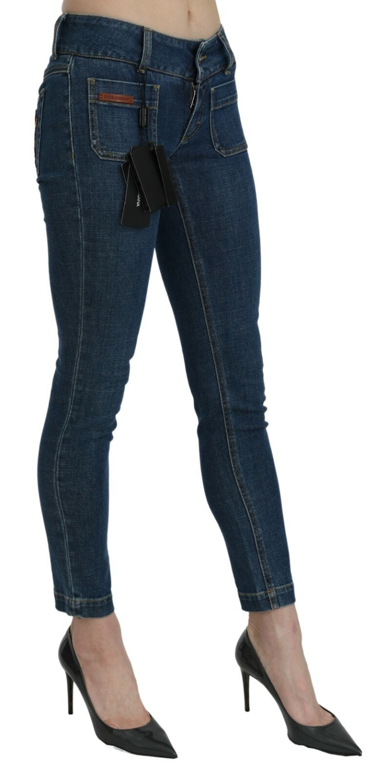 Dolce & Gabbana Blue Slim Fit Cropped Mid Waist Denim Jeans - Eljoys Fashion 