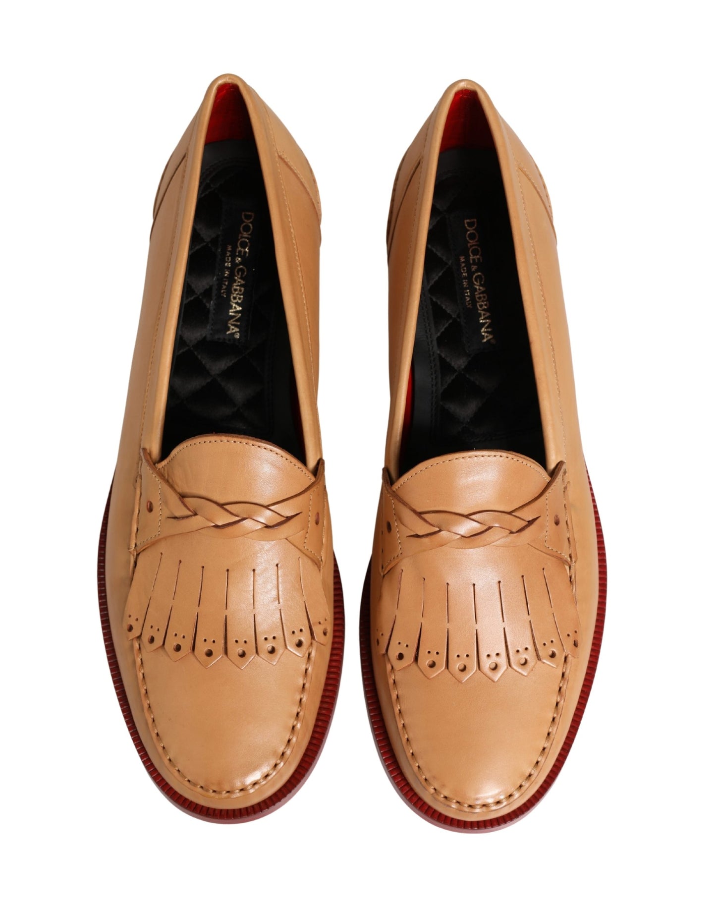Dolce & Gabbana Beige Tassel Leather Men Slip On Loafers Shoes Dolce & Gabbana