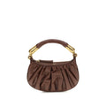 Balmain brown calf leather Bos Taurus shoulder bag with gold hardware and structured design.