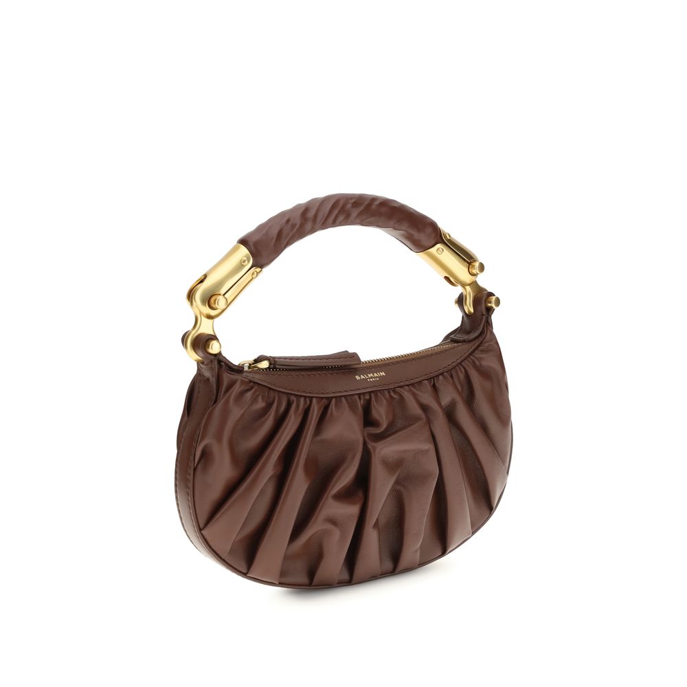 Balmain Brown Calf Leather Bos Taurus Shoulder Bag with sleek design and structured silhouette.
