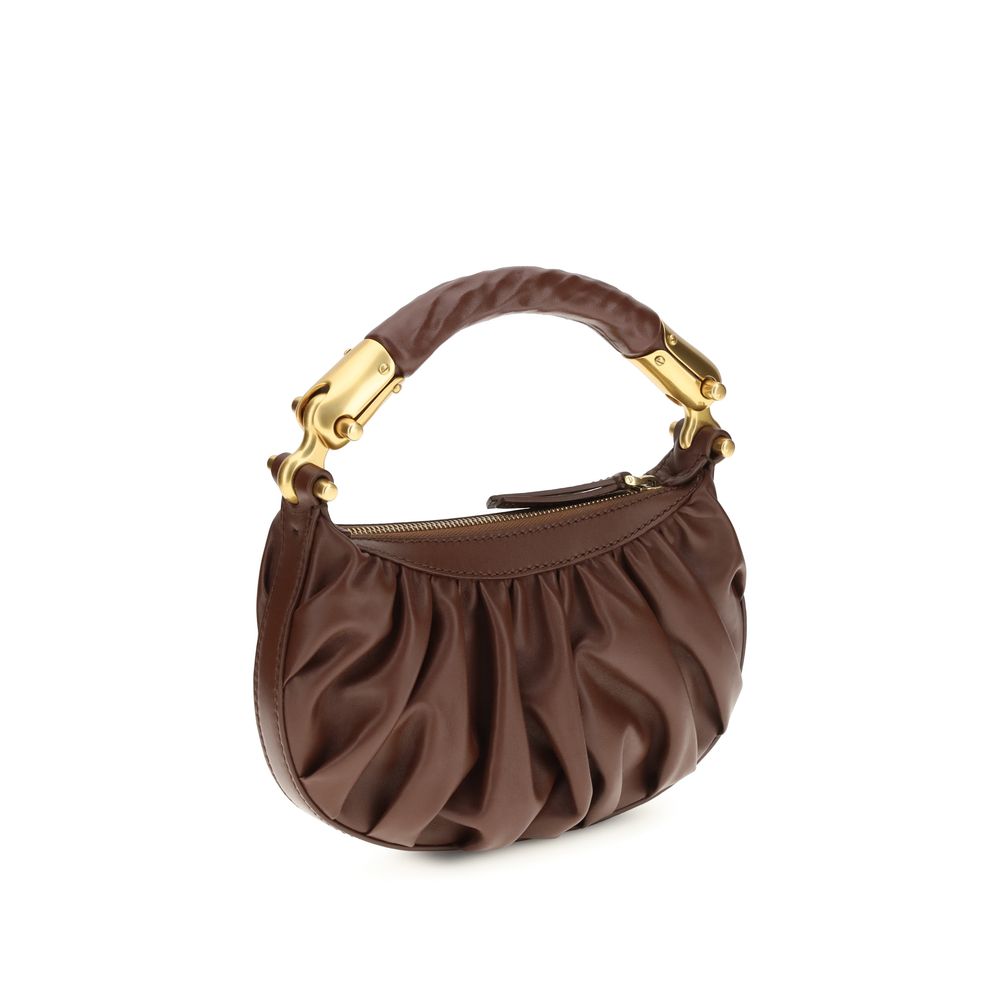Balmain brown calf leather Bos Taurus shoulder bag with sleek design and gold-tone hardware.