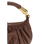 Balmain brown calf leather Bos Taurus shoulder bag with gold-tone hardware and structured design.