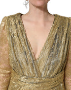 Dolce & Gabbana Gold Sheer Lace Crystal Embellished Dress