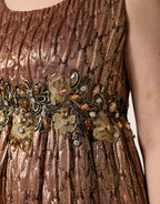 Dolce & Gabbana Brown Metallic Crystal Evening Gown Dress