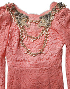 Dolce & Gabbana Pink Embellished Mermaid Lace Gown Dress