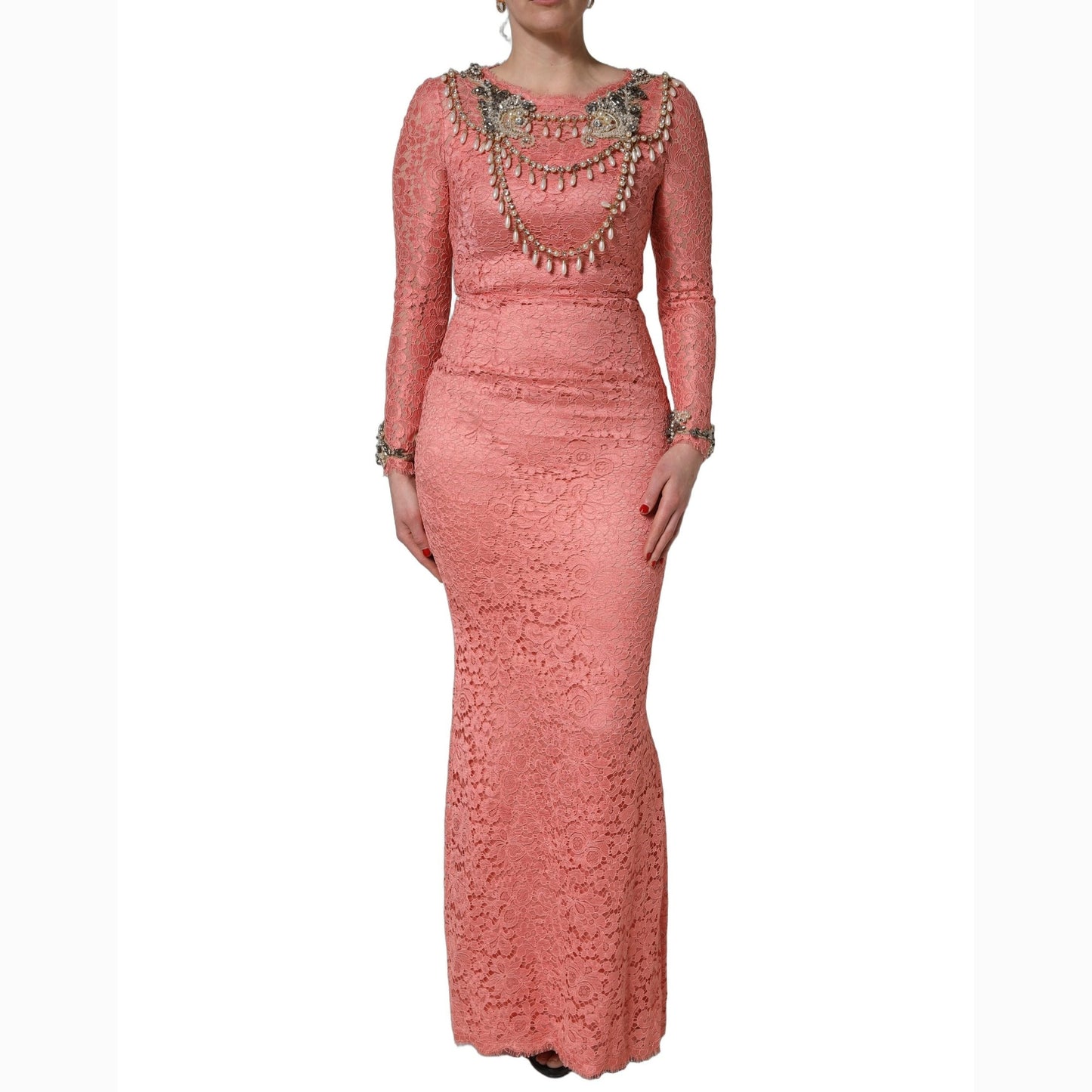 Dolce & Gabbana Pink Embellished Mermaid Lace Gown Dress