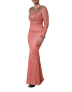 Dolce & Gabbana Pink Embellished Mermaid Lace Gown Dress