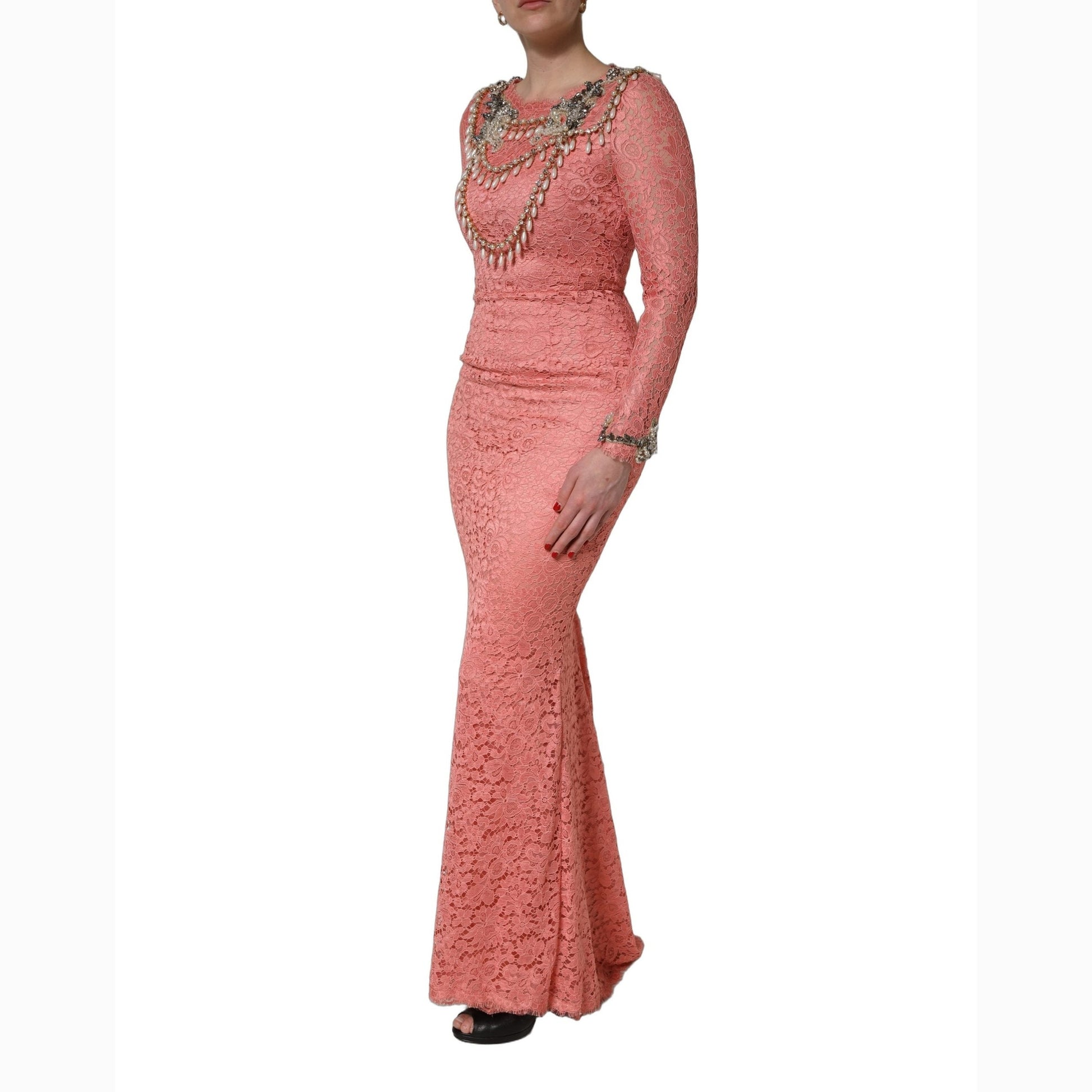 Dolce & Gabbana Pink Embellished Mermaid Lace Gown Dress