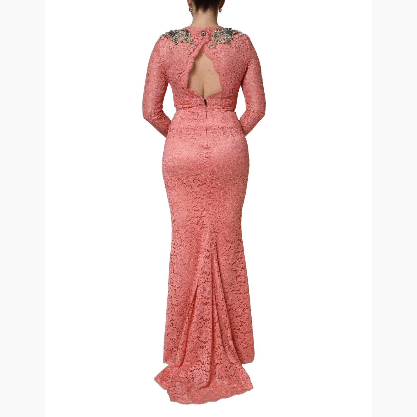 Dolce & Gabbana Pink Embellished Mermaid Lace Gown Dress