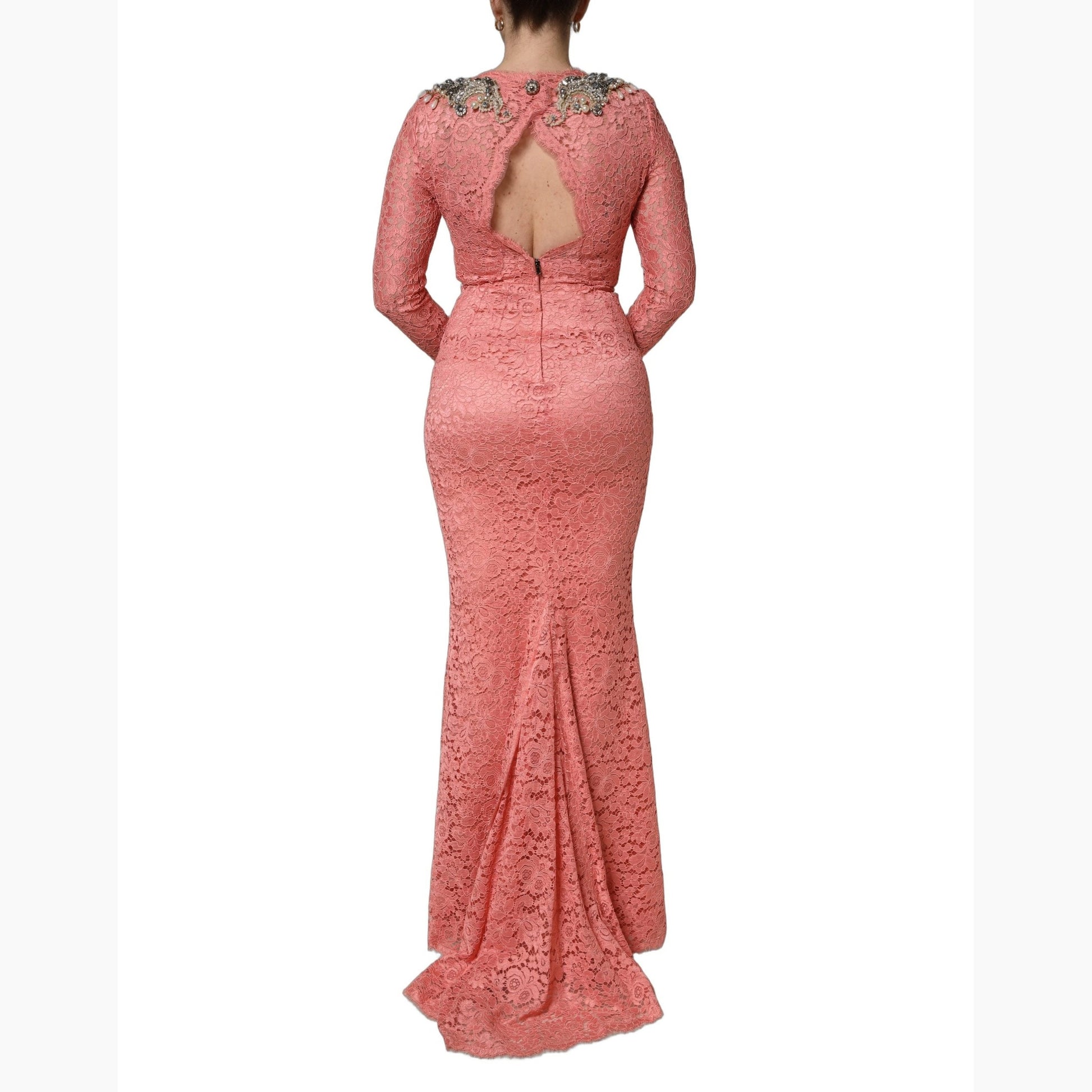 Dolce & Gabbana Pink Embellished Mermaid Lace Gown Dress